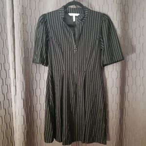 Black BCBG, zip front dress with white pinstripes
